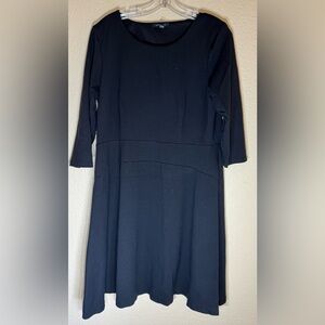 Women’s Lands End Black 3/4 Sleeve Flare Fit Dress Size Large 14/16